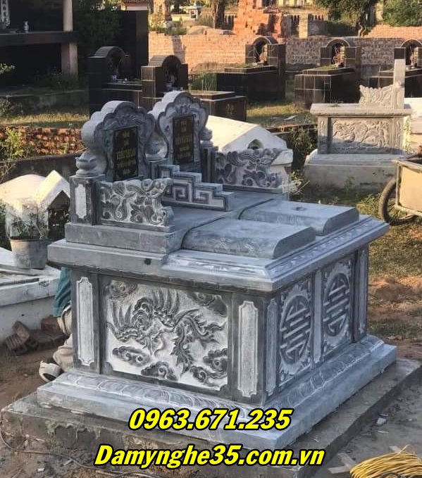Báo giá các mẫu mộ đá đôi chạm khắc hoa văn tinh tế bán tại Cao Bằng